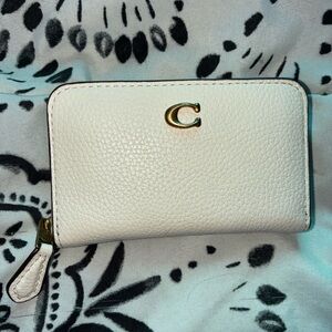 Coach Small Pebbled Leather Zip Wallet in Chalk with Gold Hardware